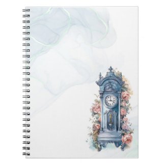 Vintage Old Clock with Flowers Notebook