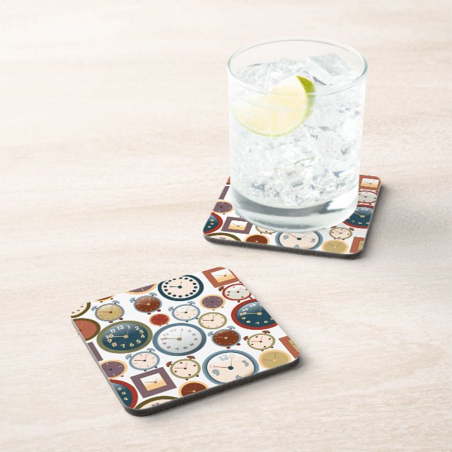 Vintage Old Clocks Pattern Coaster (Right Side)