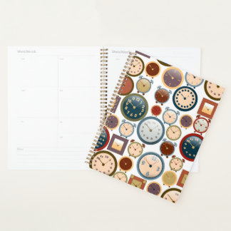 Vintage Old Clocks Pattern Planner