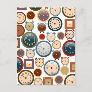 Vintage Old Clocks Pattern Postcard