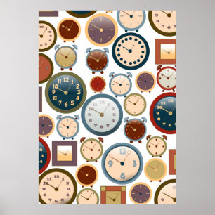 Vintage Old Clocks Pattern Poster