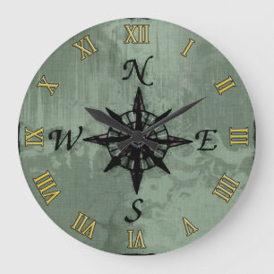 Vintage Old Compass Rose Large Clock