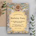 Vintage Old Compass World Map Birthday Party Invitation<br><div class="desc">Amaze your guests with this vintage adventure theme birthday invitation featuring an antique world map with elegant typography. Simply add your event details on this easy-to-use template to make it a one-of-a-kind invitation.</div>