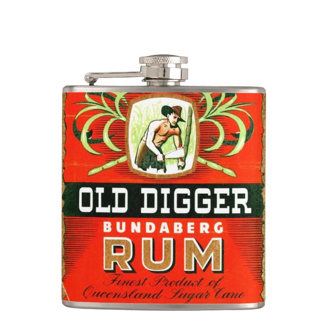 Vintage Old Digger Rum Whiskey Bottle Label Flask (Front)