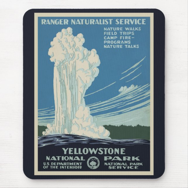 Vintage Old Faithful in Yellowstone National Park Mouse Mat (Front)