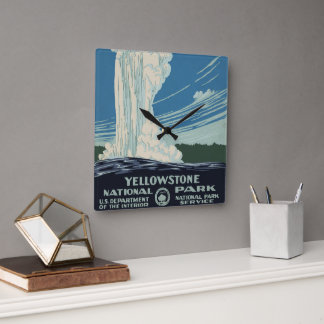 Vintage Old Faithful in Yellowstone National Park Square Wall Clock