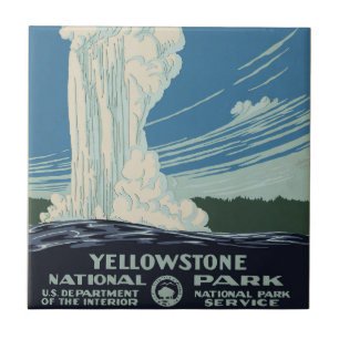 Vintage Old Faithful in Yellowstone National Park Tile