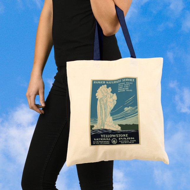 Vintage Old Faithful in Yellowstone National Park Tote Bag (Creator Uploaded)