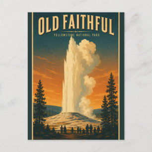 Vintage Old Faithful Yellowstone National Park Postcard