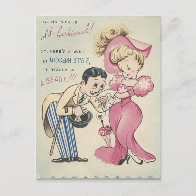 Vintage Old "Fashion" Get Well Postcard (Front)