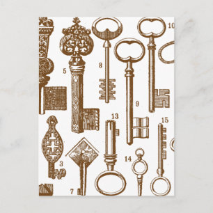 Vintage Old Fashioned Antique Key Set Postcard