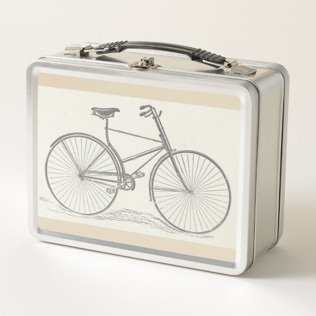 Vintage, Old Fashioned Bicycle Depiction Metal Lunch Box (Front)