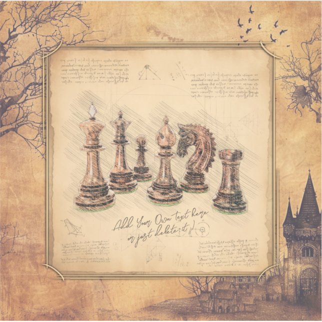 Vintage Old Fashioned Chess Pieces Art Player Gift (Front)
