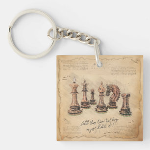 Vintage Old Fashioned Chess Pieces Art Player Gift Key Ring