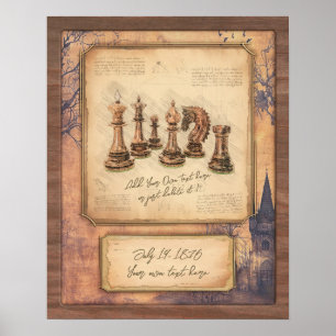Vintage Old Fashioned Chess Pieces Art Player Gift Poster