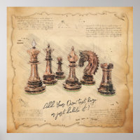 Vintage Old Fashioned Chess Pieces Art Player Gift