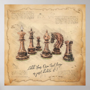 Vintage Old Fashioned Chess Pieces Art Player Gift Poster