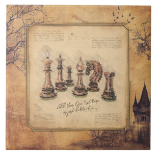 Vintage Old Fashioned Chess Pieces Art Player Gift Tile