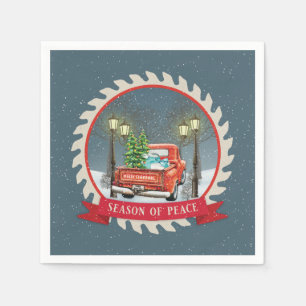 VINTAGE OLD FASHIONED CHRISTMAS RED FARM TRUCK NAPKIN