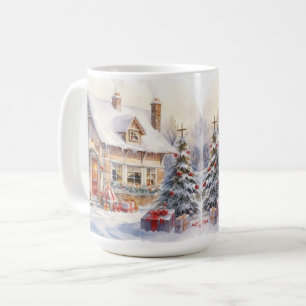 Vintage Old Fashioned House Christmas Scene Mug