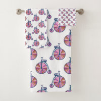 Vintage Old Fashioned Pink Penny Farthing Pattern