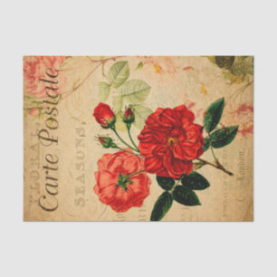 Vintage Old Fashioned Red Roses Floral French Tissue Paper