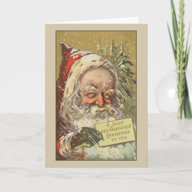 Vintage Old Fashioned Santa Christmas Card (Front)