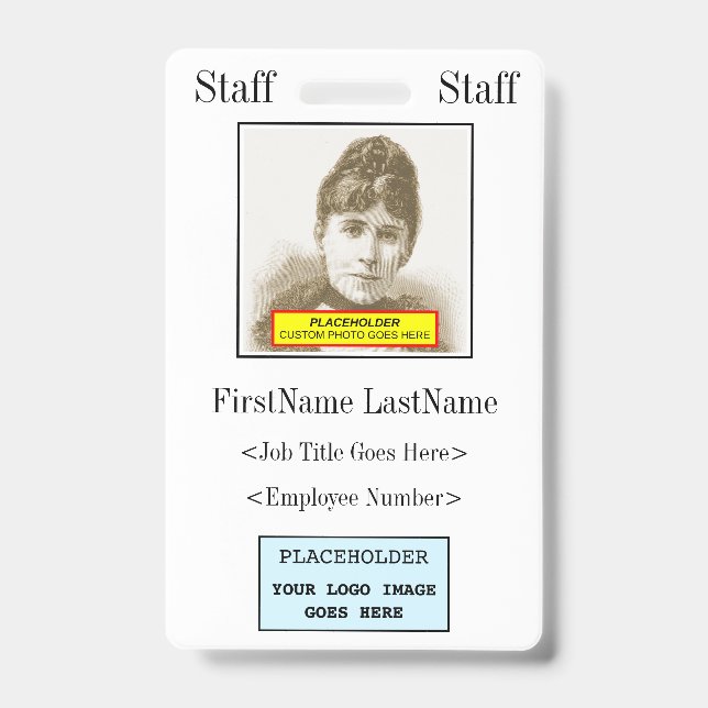 Vintage, Old Fashioned Staff Member Identification ID Badge (Front)