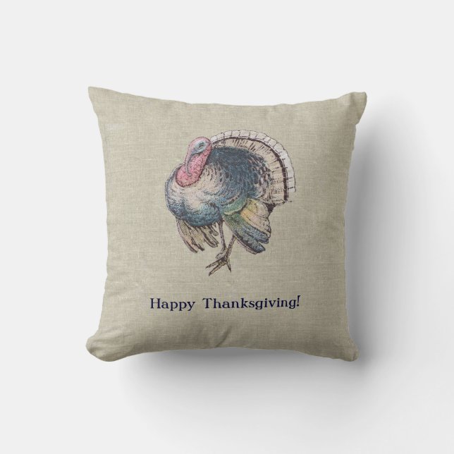 Vintage Old-Fashioned Thanksgiving Turkey Cushion (Front)