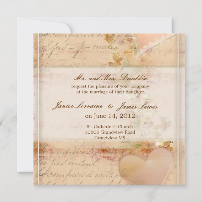 Vintage, old fashioned wedding invitation (Front)