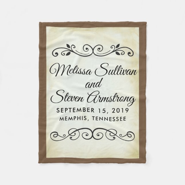 Vintage Old-Fashioned Western Theme Wedding Fleece Blanket (Front)
