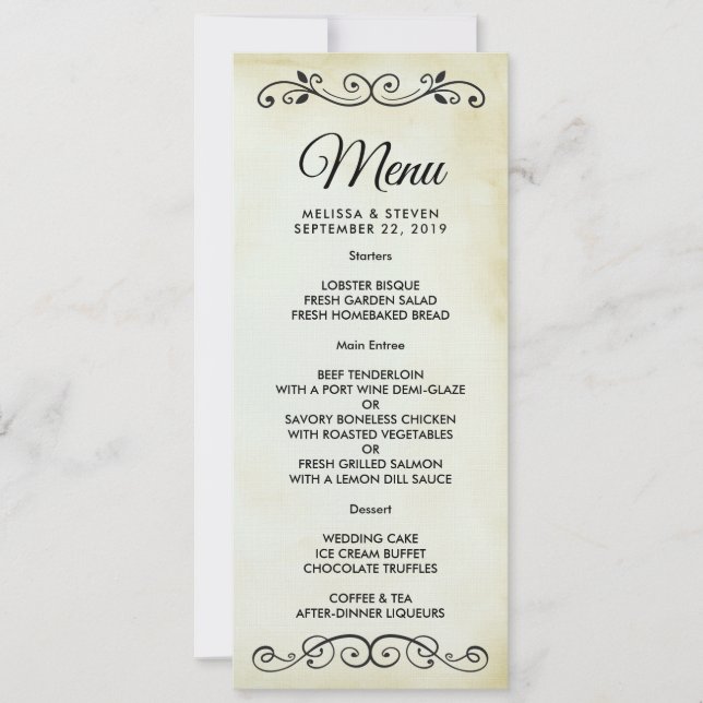 Vintage Old-Fashioned Western Theme Wedding Menu Invitation (Front)