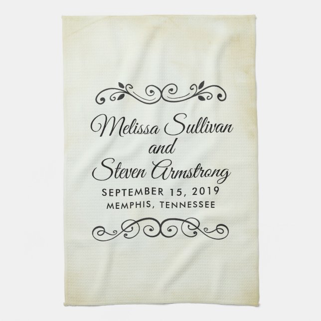 Vintage Old-Fashioned Western Theme Wedding Tea Towel (Vertical)
