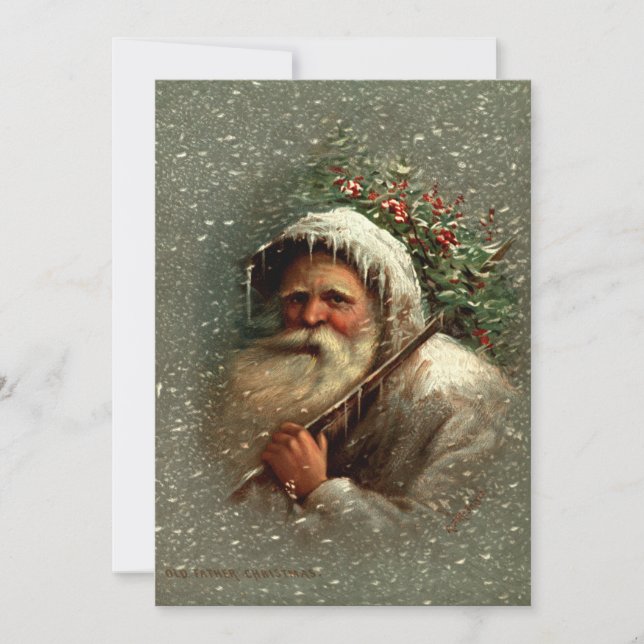 Vintage Old Father Christmas in Snow  Holiday Card (Front)