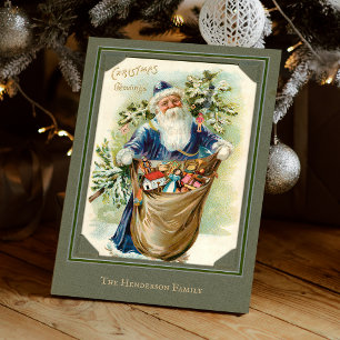 Vintage Old Father Christmas with Gifts Holiday Card