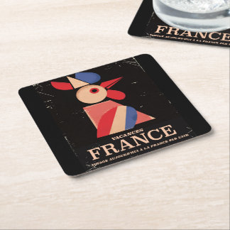Vintage old France vacation poster Square Paper Coaster