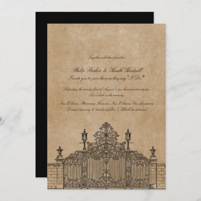 Vintage Old Gate Theme Luxurious Wedding Invitation (Front/Back)