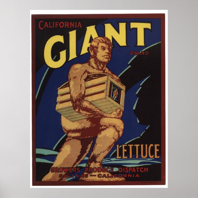 Vintage Old Giant Lettuce Vegetables Crate Labels Poster (Front)