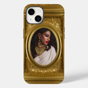 Vintage Old Gold Frame add photo and Name Case-Mate iPhone 14 Case