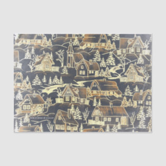 Vintage Old Gold Merry Christmas Holiday Village Tissue Paper