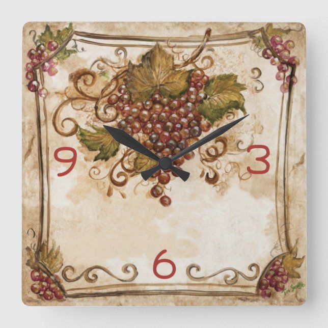 Vintage old grape square wall clock (Front)