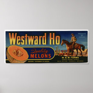 Vintage Old Ho Cantaloupe Fruit Crate Labels Poster