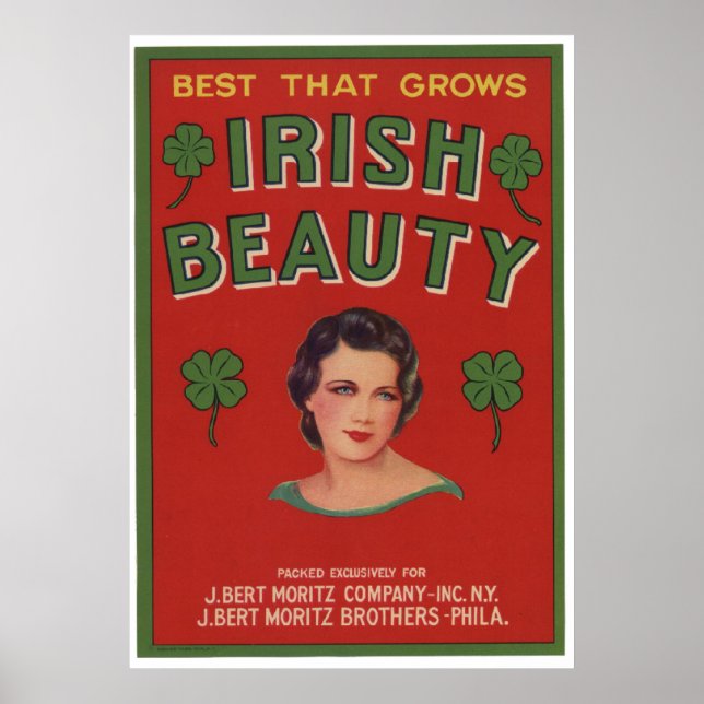 Vintage Old Irish Beauty Fruit Crate Labels Poster (Front)