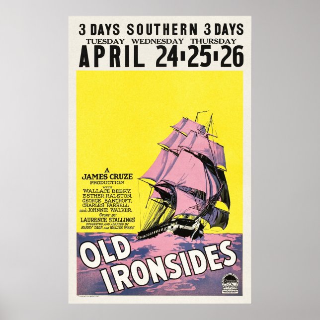 Vintage Old Ironsides 1926 Silent War Movie  Poster (Front)