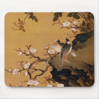 Vintage Old Japanese Painting of Two Birds Mouse Mat