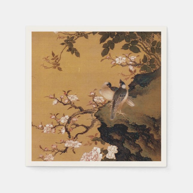 Vintage Old Japanese Painting of Two Birds Napkin (Front)