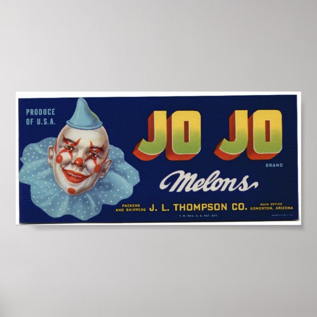 Vintage Old Jo Jo Clown Melons Fruit Crate Labels Poster (Front)