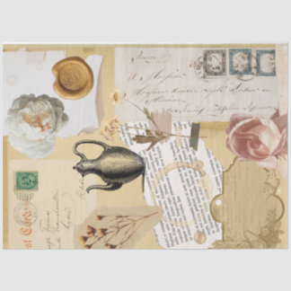 Vintage old journal diary floral decoupage tissue paper