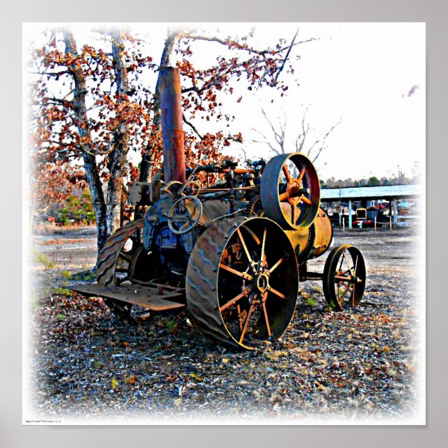 Vintage Old Junk Yard Steam Tractor Poster (Front)