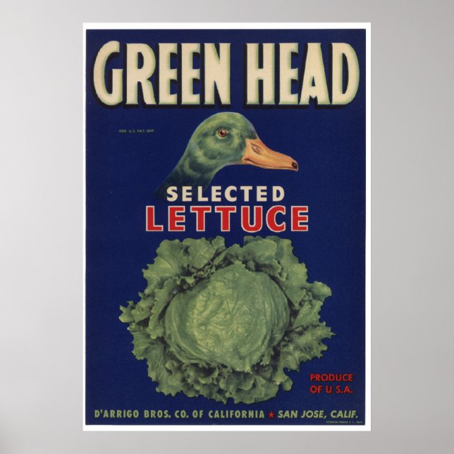 Vintage Old Lettuce Vegetables Crate Labels Poster (Front)